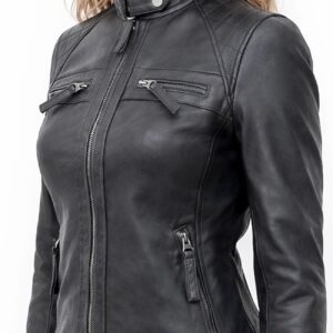Alternative view of Women's Leather Biker Jacket - Quilted Shoulder Style