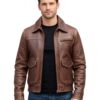 Distressed Brown Leather Jacket - Classic Zip Front
