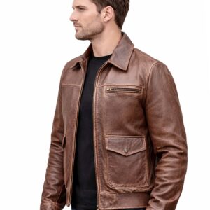 Distressed Brown Leather Jacket - Classic Zip Front WhatsApp Image 2026 03 03 at 10.38.02 AM