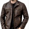 Men's Vintage Brown Leather Jacket - Distressed Biker Style