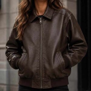 Women Oversized Brown Leather Jacket 1