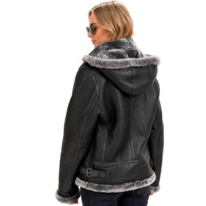 Womens B3 Bomber Hooded Classic RAF Genuine Leather Jacket Aviator WW2 Faux Fur Warm Winter Leather Jacket 1