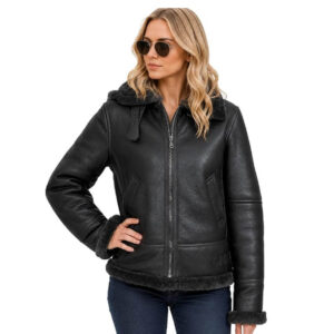 Womens B3 Bomber Hooded Classic RAF Genuine Leather Jacket Aviator WW2 Faux Fur Warm Winter Leather Jacket
