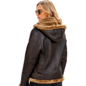 Women's B3 Bomber Hooded Classic RAF Genuine Sheepskin Jacket Aviator WW2 Faux Fur Warm Winter Leather Jacket