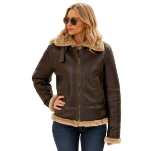 Womens B3 Bomber Hooded Classic Sheepskin Leather Jacket Aviator WW2 Faux Fur Warm Winter Leather Jacket