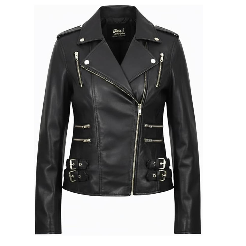 Women's Lambskin Leather Biker Jacket Slim Fit Moto Coat Women's Lambskin Leather Biker Jacket Slim Fit Moto Coat - Image 2