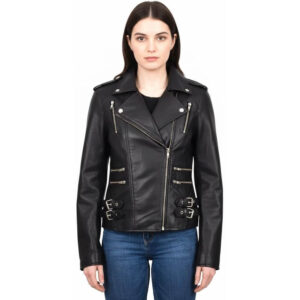 Women's Lambskin Leather Biker Jacket Slim Fit Moto Coat
