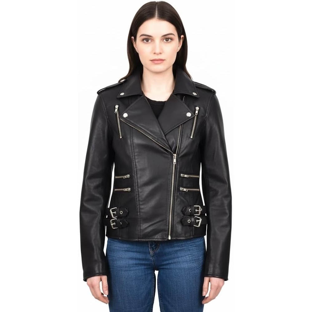 Women's Lambskin Leather Biker Jacket Slim Fit Moto Coat Women's Lambskin Leather Biker Jacket Slim Fit Moto Coat