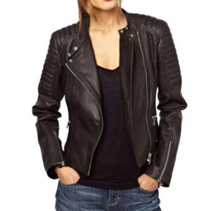 Women’s Genuine Leather Biker Ladies Slim Fit Black Real Leather Motorcycle Coat