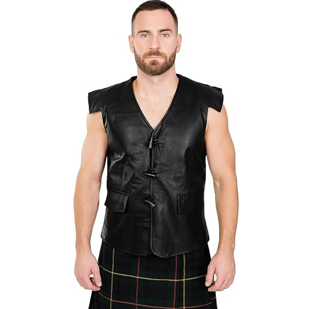 Real Leather Kilt Vest Sleeveless Toggle Waistcoat Womens Genuine Leather Jacket Classic Fashion Style Ladies Biker Real Soft Sheepskin Slim fit Casual Jackets