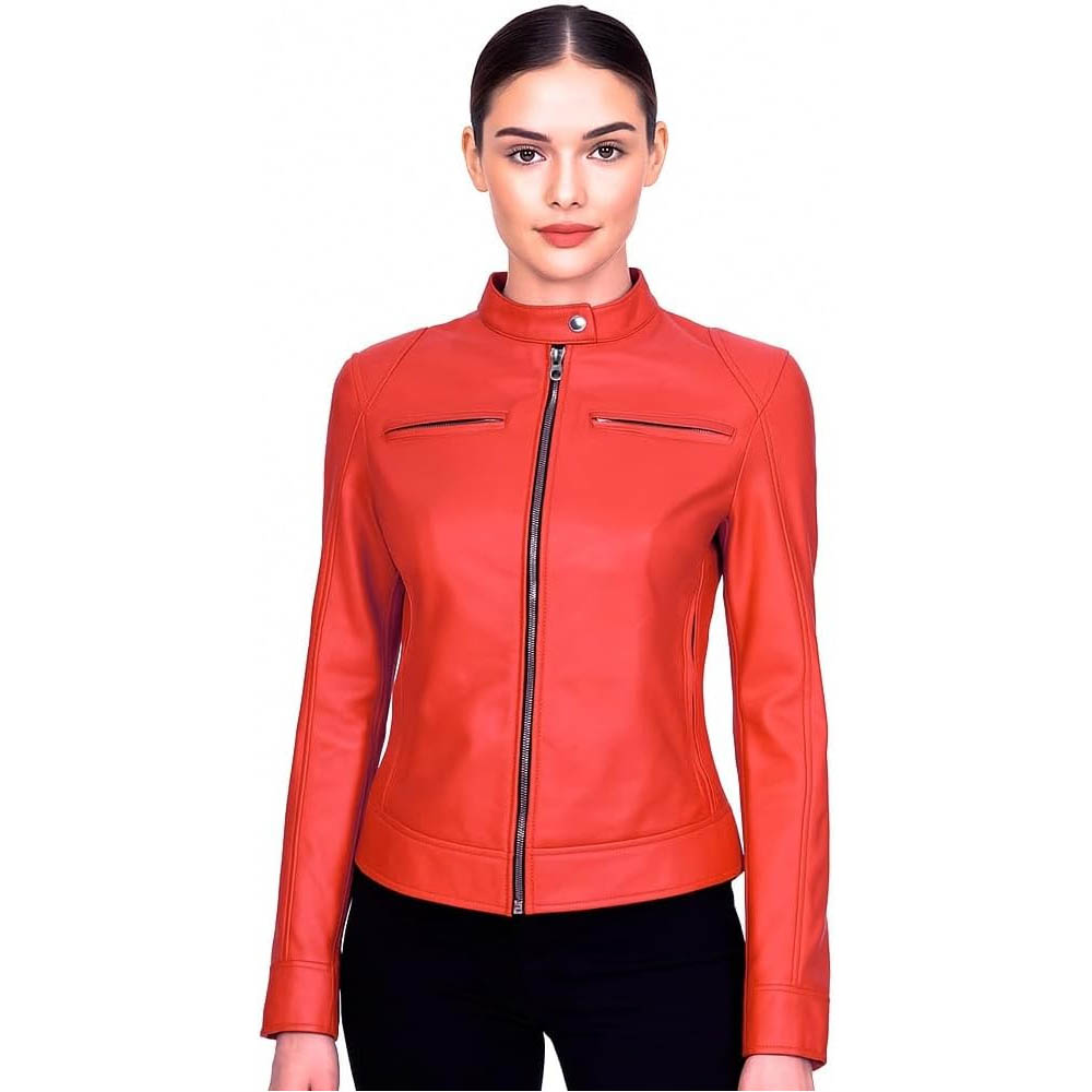 Women's Genuine Leather Casual Jacket Fashion Biker Style Women's Genuine Leather Casual Jacket Fashion Biker Style - Image 2