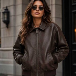 Women’s Oversized Brown Leather Jacket (1)