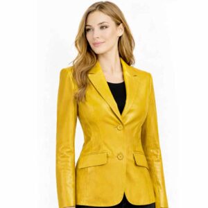 Women's Leather Blazer Jacket Formal & Casual Coat Womens yellow Coat 1 1