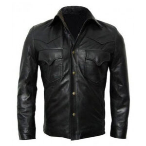 Double Flapped Pockets Black Leather Jacket