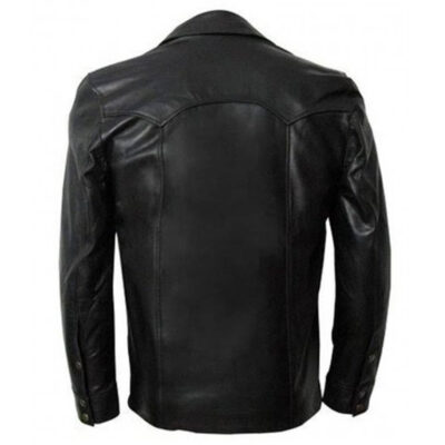 Double Flapped Pockets Black Leather Jacket