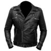 Lapel Style Collar Black Biker Leather Jacket
