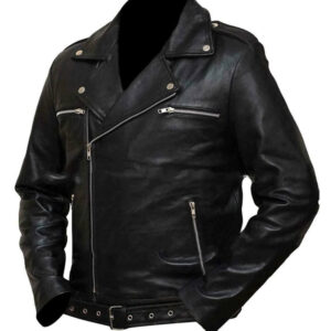 Lapel Style Collar Black Biker Leather Jacket