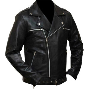 Lapel Style Collar Black Biker Leather Jacket