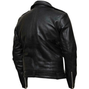 Lapel Style Collar Black Biker Leather Jacket