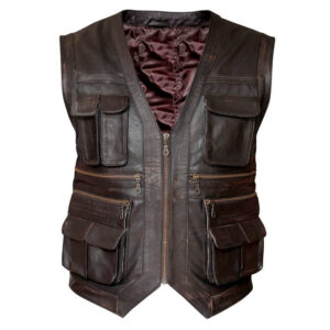 Men's Biker Distressed Brown Leather Vest