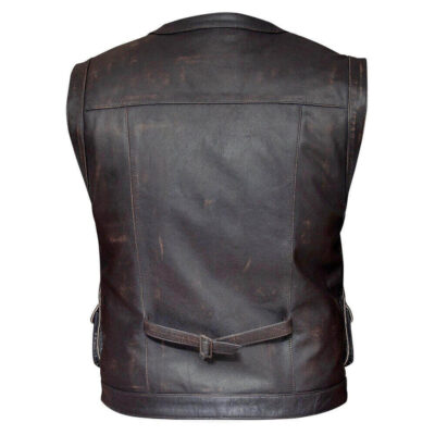 Men's Biker Distressed Brown Leather Vest