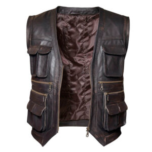 Men's Biker Distressed Brown Leather Vest