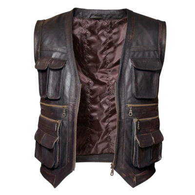 Men's Biker Distressed Brown Leather Vest