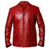 Men's Front Button Red Leather Blazer Coat
