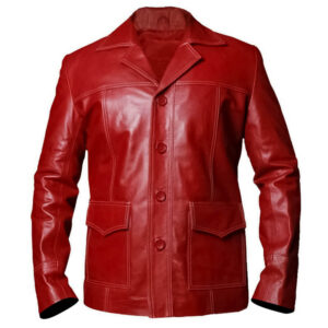 Men's Front Button Red Leather Blazer Coat