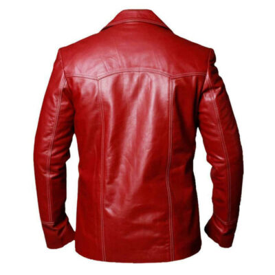 Men's Front Button Red Leather Blazer Coat