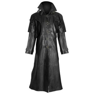 Men's Gothic Steampunk Black Leather Long Coat