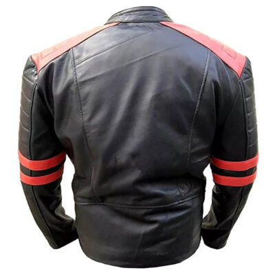 Men's Red Stripes Black Leather Jacket