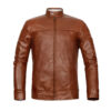 Men’s Tan Brown Leather Jacket – Biker Style
