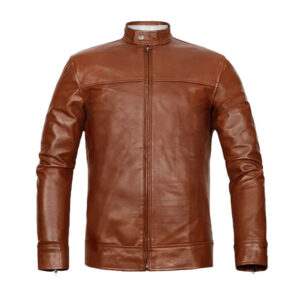 Men’s Tan Brown Leather Jacket – Biker Style