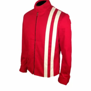 Mens Vintage Speedway Stripes Slim Red Cotton Jacket