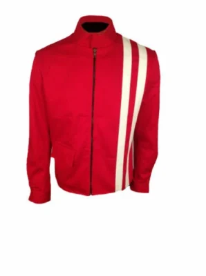 Mens Vintage Speedway Stripes Slim Red Cotton Jacket
