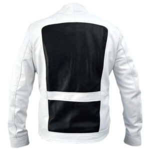 Mens White and Black Biker Style Leather Jacket