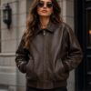 Women's Oversized Brown Leather Jacket
