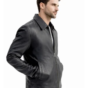 Men's Black Leather Jacket - Simple Zip Front Style s l1600 13