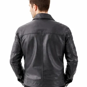 Men's Black Leather Jacket - Simple Zip Front Style s l1600 14