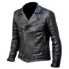 Men's Slim Fit Black Leather Jacket - Quilted Biker Style