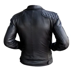 Alternative view of Men's Slim Fit Black Leather Jacket - Quilted Biker Style