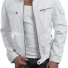 Men's White Sheep Leather Jacket - Slim Fit Biker Style