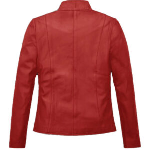 Women's Biker Style Red Leather Jacket