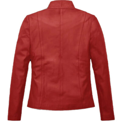 Women's Biker Style Red Leather Jacket