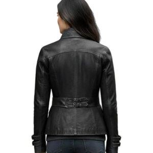 Women's Genuine Black Sheep Leather Biker Jacket womens black leather jacket new