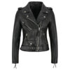 Women's Cafe Racer Biker Leather Black Jacket