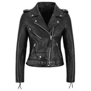 Women's Cafe Racer Biker Leather Black Jacket