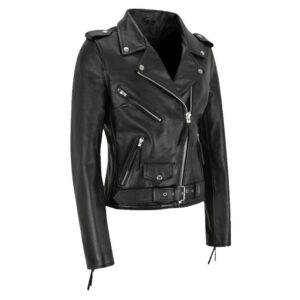Women's Cafe Racer Biker Leather Black Jacket