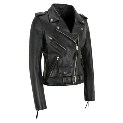 Women's Cafe Racer Biker Leather Black Jacket